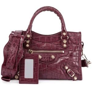 Balenciaga Giant 12 Mini City Croc-Embossed Bag, Maroon